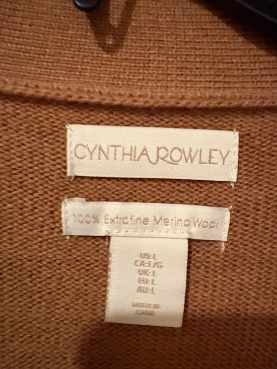 Cynthia Rowley Rust-Brown V-Neck Button Cardigan - Picture 2 of 6